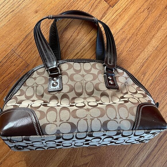 COACH Hampton Signature Monogram Brown Leather & Canvas Satchel Shoulder Bag - Picture 5 of 10